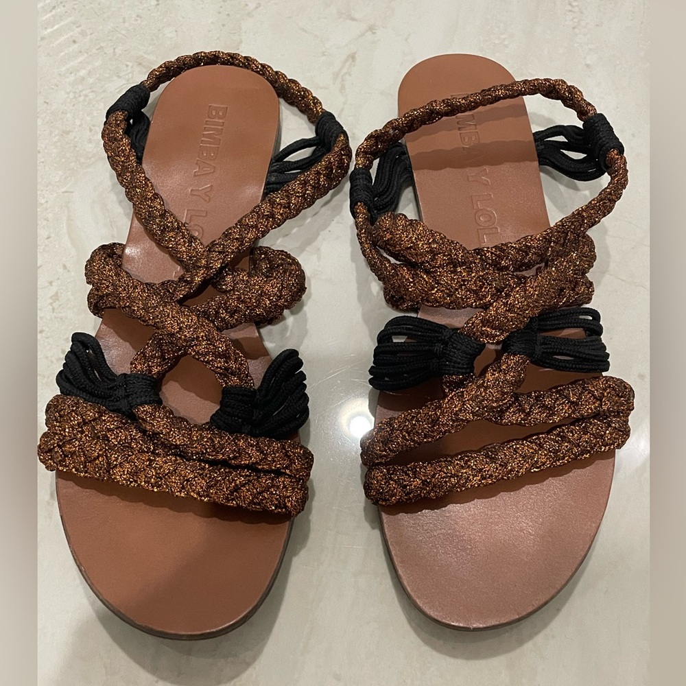 Bimba Y Lola Orange Braided Strap Sandals